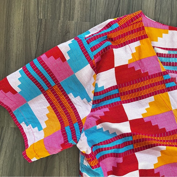 Yevu 100% Cotton Ghanian Made Colorful Wrap Top‎ V-Neck Short Sleeve size 3XL - Picture 8 of 14